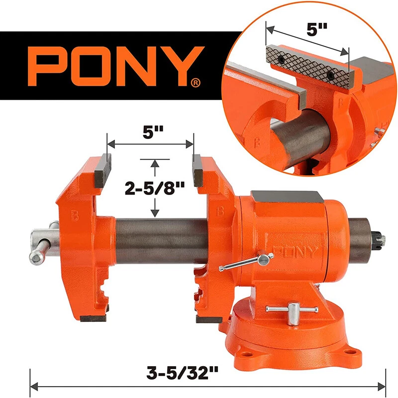 Pony 5 Inch Bench Vise 5512 LBS Clamping Force Heavy Duty 360 Degree Swivel Base - Image 2 of 4