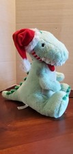 Fao Schwarz T-Rex W/Santa Hat 14" Stuffed Animal Plush Holiday Christmas EUC