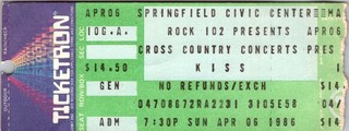 KISS CONCERT TICKET STUB APR 6 1986 SPRINGFIELD CIVIC CENTER