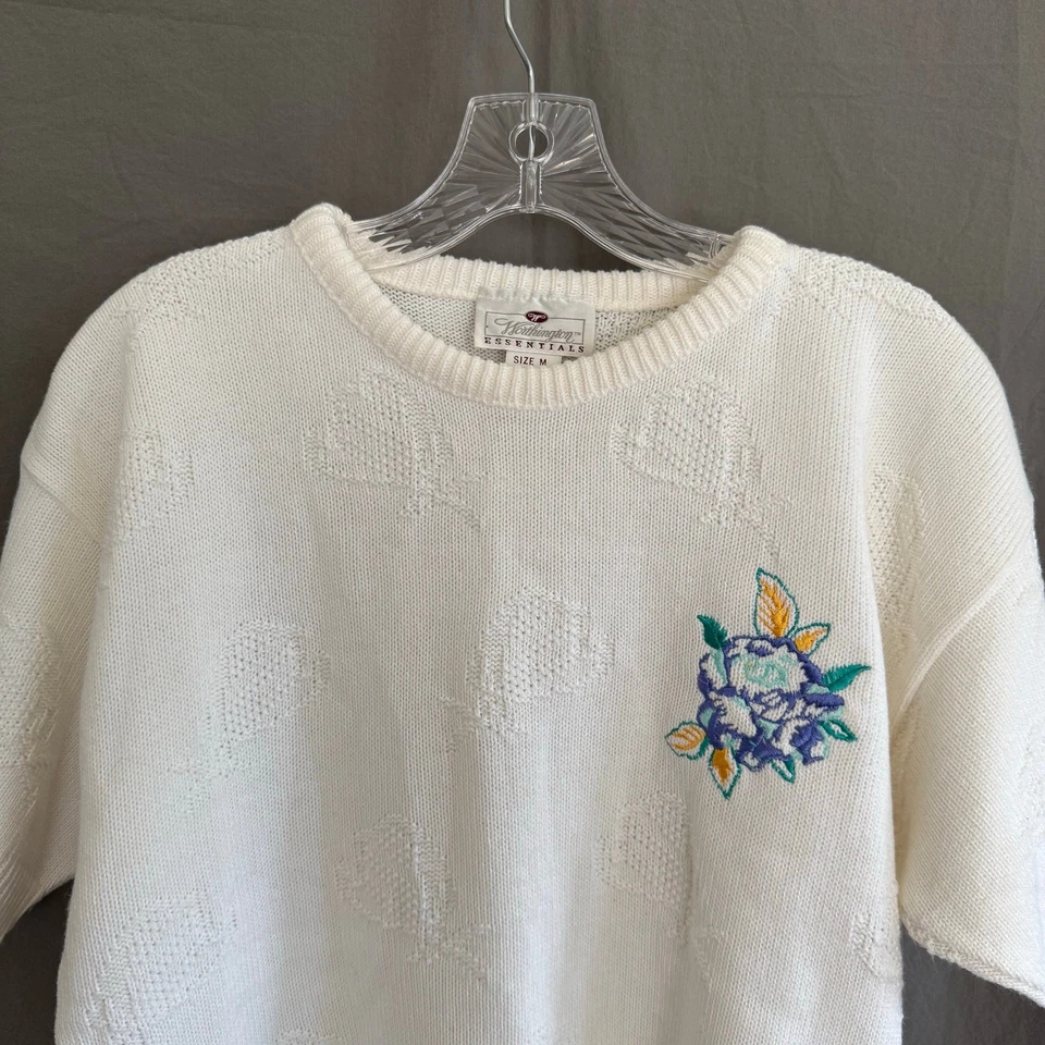 Vintage Worthington Sweater Y2K Floral Embroidery Hearts Kitsch Cute Size Medium - Image 2 of 4