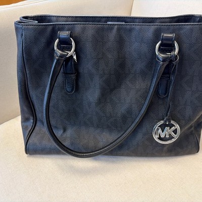 Michael Kors Jet Set Travel Signature Monogram Shoulder Bag Tote Black Handbag