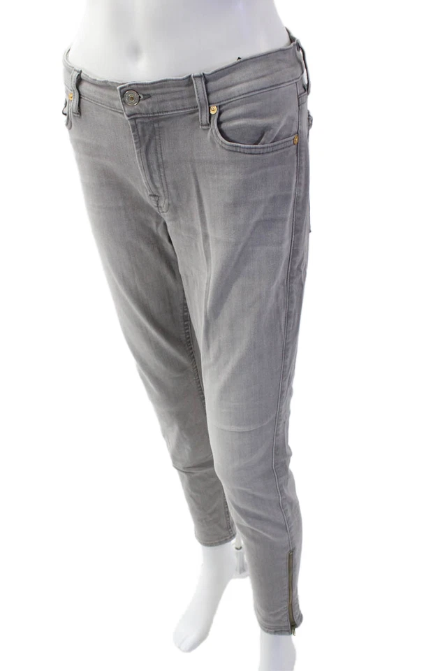 7 For All Mankind Women Skinny Ankle Cropped Gray Jeans Size 31 - Image 2 of 4