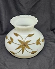 Vintage Falkenstein Milk Glass Lamp Shade W/ Brass Applied Flowers Large 8"