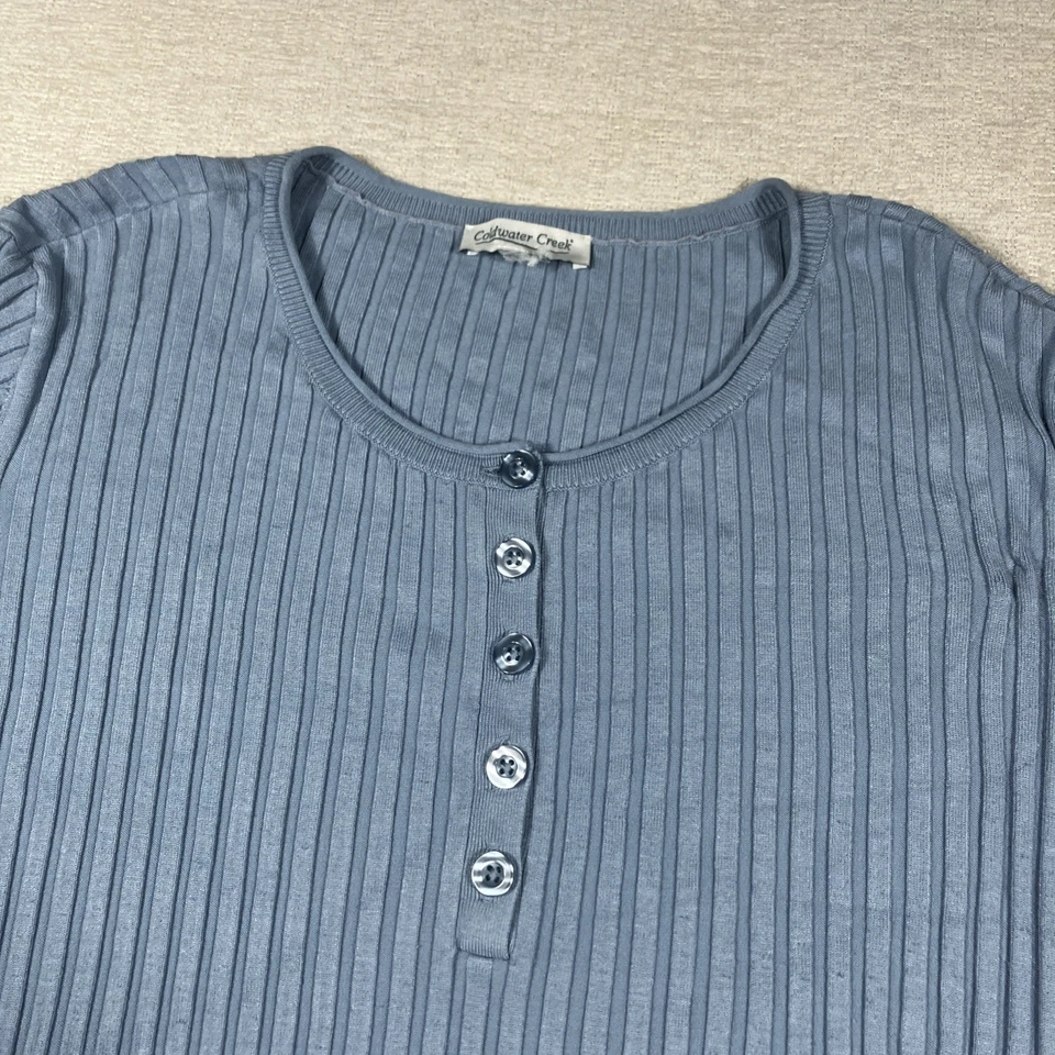 Suéter Henley Acanalado Coldwater Creek Para Mujer XL Azul Laguna Pullover Informal Foto 3 de 4