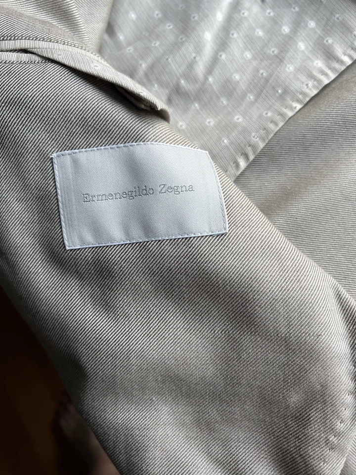 Abrigo deportivo Zegna ligero topo cachemir seda EE. UU. 38 UE 48R moderno parche bolsillos  Foto 3 de 4
