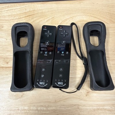 Lot Of 2 Nintendo Wii Oem Black Motion Plus Remotes W Sleeves Tested Rvl-036