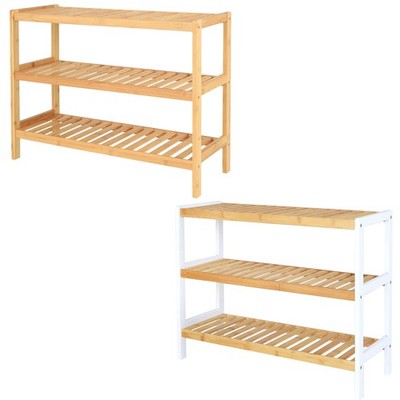 dibea Schuhregal 3 Ablagefächer Bambusregal Standregal Küchenregal Wohnzimmer