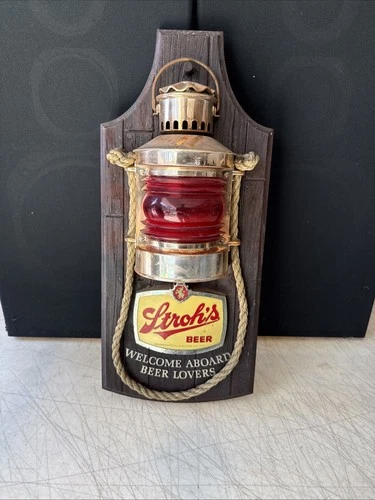 Vintage 1970s STROH'S Beer Rope Lantern Nautical Bar Ad Sign Untested