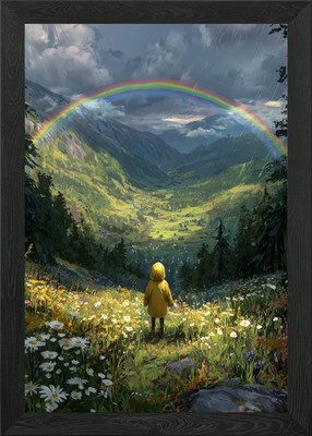 Kind unter dem Regenbogen - Tal gerahmtes Wandbild Poster Leinwanddruck Bild