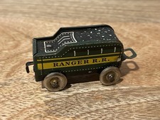 Vtg Tin Train Car Ranger RR Folded Metal Army People Mover Vehicle Toy Estate