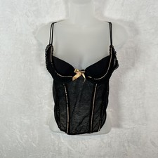 Elle Macpherson Top Womens 36C Corset Bustier Black Gold Lace Sheer
