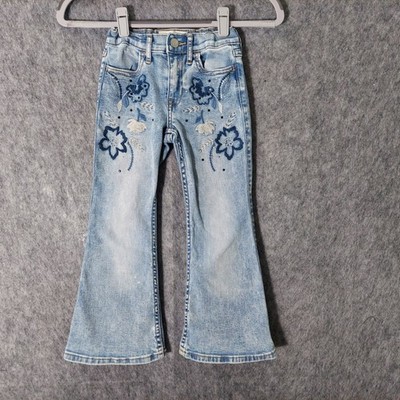 Abercrombie Girl Jeans 5 6 High Rise Flare Adjustable Embroidered Stretch Floral