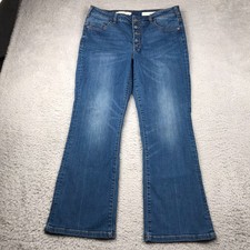 Pilcro High Rise Flare Jeans Womens 32 34x29 Blue Button Fly Stretch Anthro