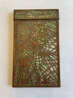 Antique Tiffany Studios NY 1022 Bronze & Green Favrile Glass Hinged Notepad.