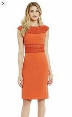 Katherine Kelly Orange  Dress Sleeveless Lace Crochet Zip size 12 
