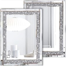 Crystal Crush Diamond Silver Mirror 11'' x 15''2 PCS, Frameless Stylish Gorge...