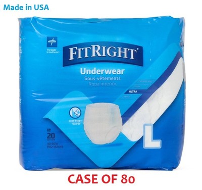 FitRight Ultra Protective Underwear Size L, Waist Size 40''-56''  80ct Made in USA
