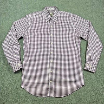 Peter Millar Nanoluxe Easy Care Mens Medium Purple Gingham Button Down Shirt