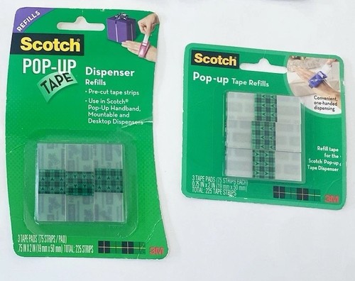 New Lot Of 2 Scotch Pop Up Tape Refills For Dispenser 3 Pads / Pack 450 Total