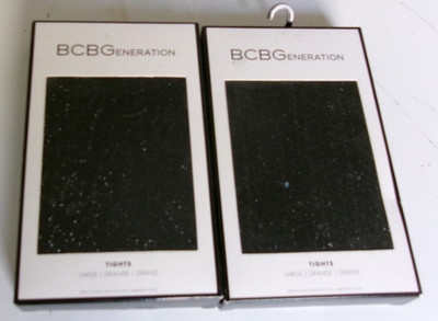 Two Pair BCBG Generation Black Metallic glitter tights Size Large