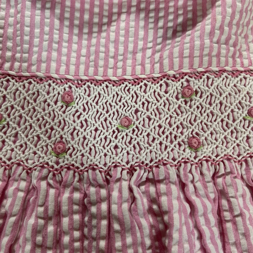 Hartstring Girls 4T Sleeveless Pink & White Checked Seersucker Dress Tie Back - Image 3 of 4