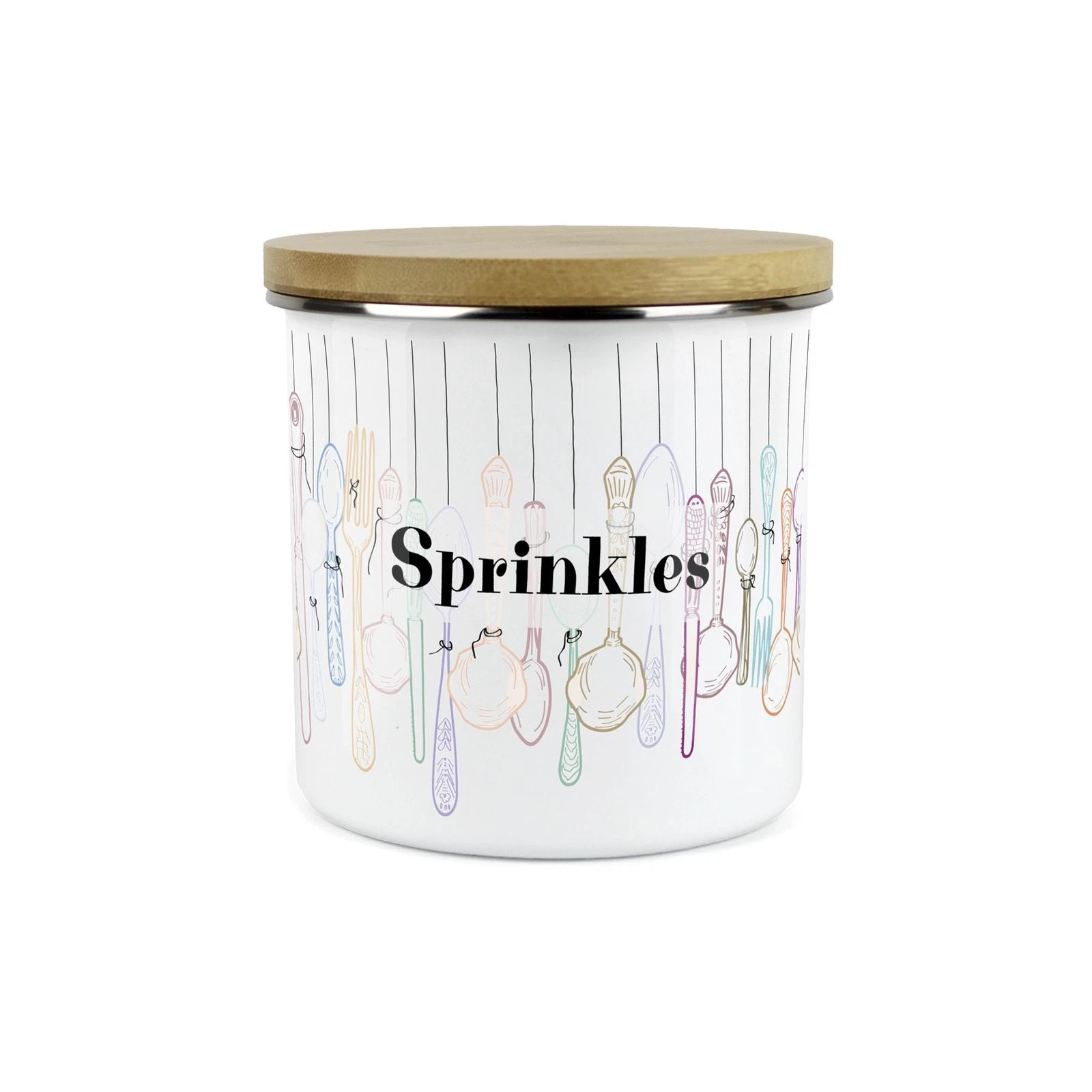 Vintage Cutlery Sprinkles Baking Storage Canister - Enamel Kitchen Container