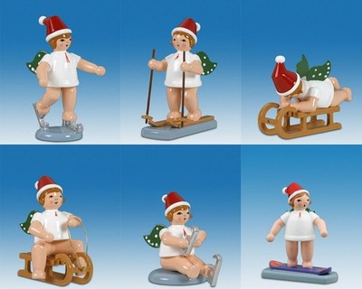 Engelfigur Engelgruppe 6-teilig ohne Krone Höhe ca 6 cm NEU Holz Weihnachtsengel