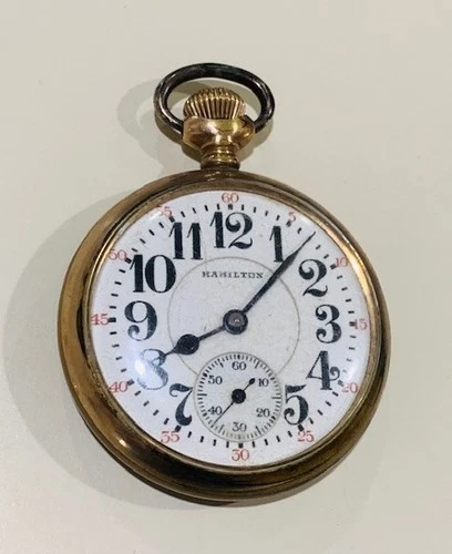 WORKS - Antique HAMILTON RAILWAY 992 21 Jewels pocket watch 10k gold filled case