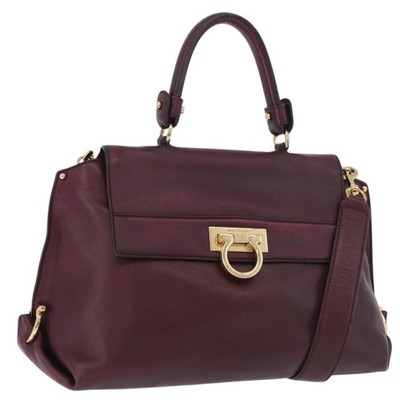 Salvatore Ferragamo Sofia Gancini Hand Bag Leather 2way Purple Gold Auth 184543