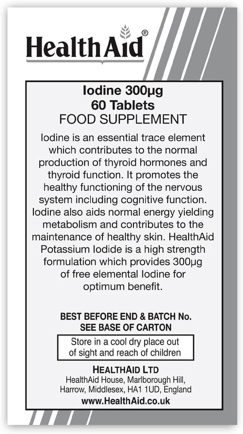 Iodine 300ug 60 Tablets suitable for Vegans Vegetarians Gluten Free