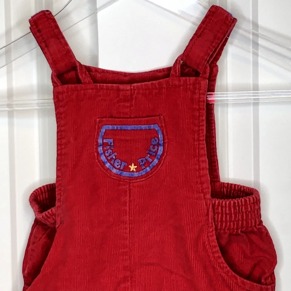 Vintage Fisher Price Overalls 2T Red Baby Toddler Corduroy 24 months Boy Child - Image 2 of 4