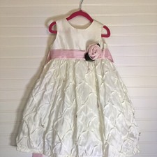 Jayne Copeland Girls 3T Party Wedding Formal Dress White With Pink Roses Sash