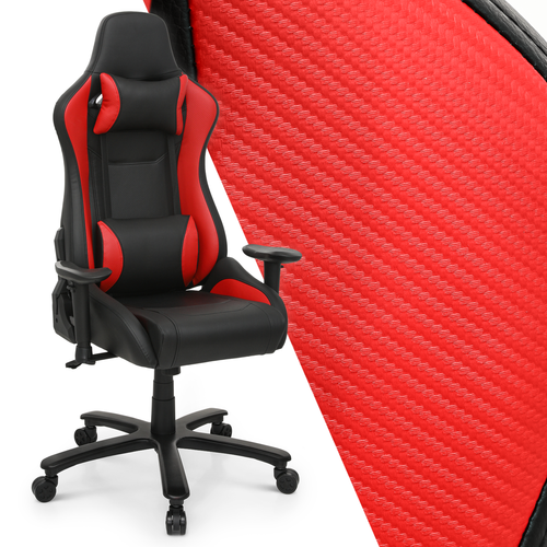Red Leather[CARBON FIBER FABRIC]Ergonomic Game Racing Chair Swivel Computer Seat - Picture 2 of 14