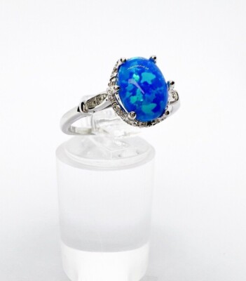 Krone Blau Opal Ring Vintage Echt 925 Sterling Silber Größen L N P  