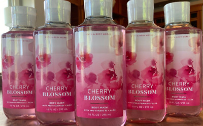 5 (FIVE) CHERRY BLOSSOM 10oz Aloe & Vit B5 WASH / SHOWER GEL Bath and Body Works
