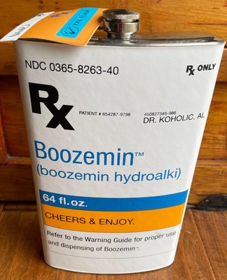 RX Boozemin Joke FLASK 64 0unce Oversized Stainless Steel NWT empty