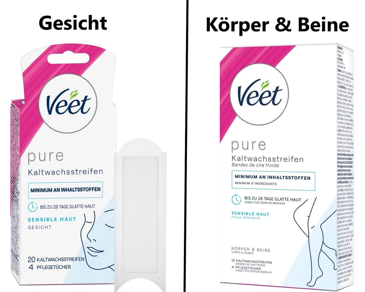 Veet Kaltwachsstreifen mit Easy-Gelwax Technology Gesicht oder Bein