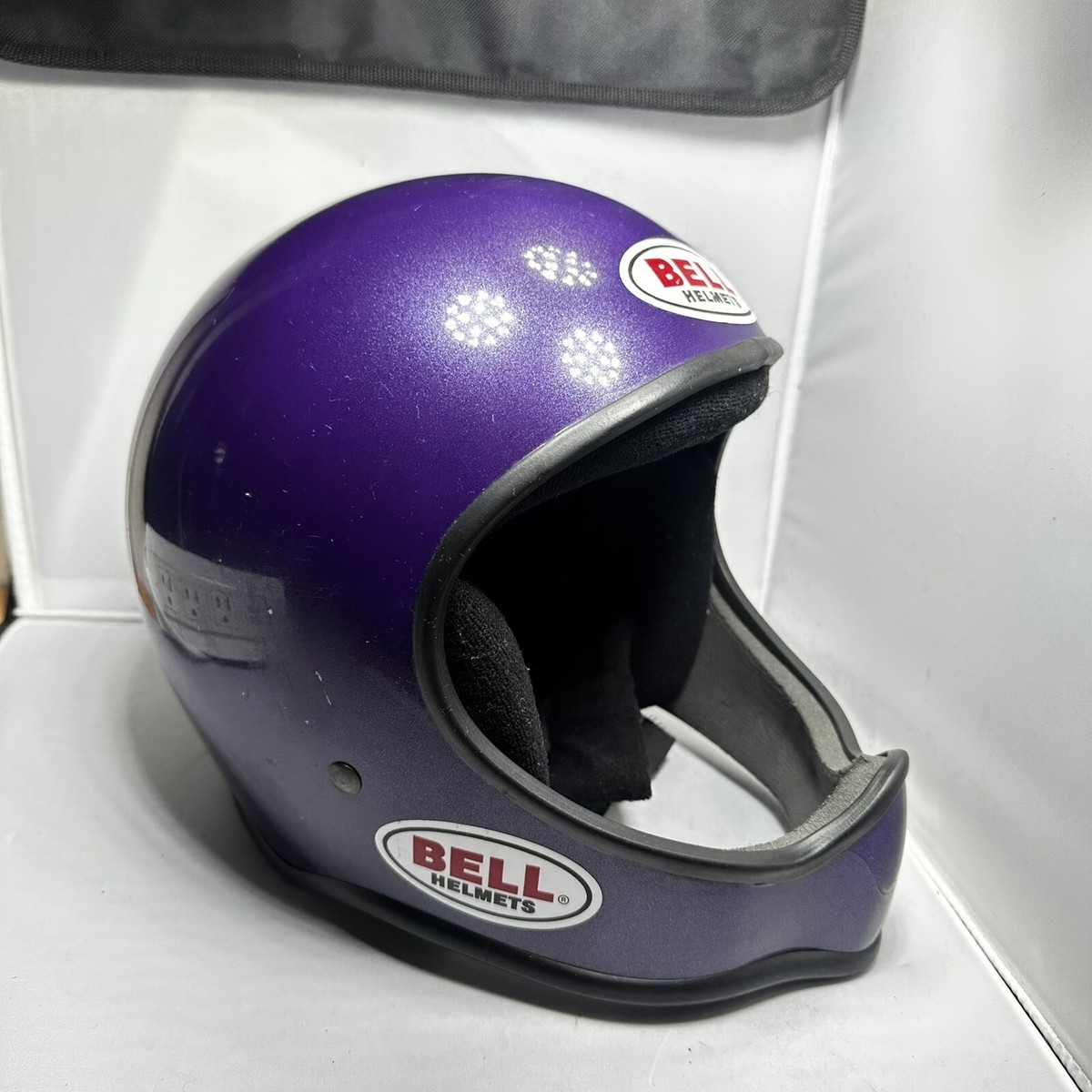 90s bell motocross helmets Bell Racing Helmet Full Face Purple bmx Moto rare vintage 90s? Unknown  Model ⭐️