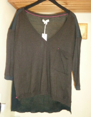 LABEL+THREAD  BROWN/BLACK  V-NECK VERY THIN  COTTON  PULLOVER SWEATER NWT SZ M