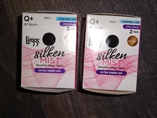 4 Leggs Sheer tights control top ~ silken mist XL Q+ JET BLACK ~ run resist