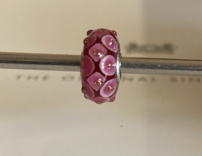 Trollbeads Extremely Rare Pink Glass Bead Gold Bumps