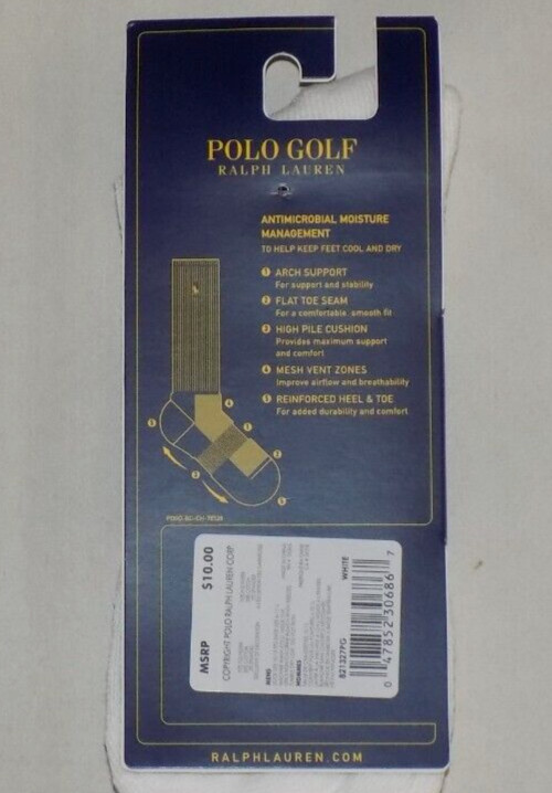 Polo Golf Ralph Lauren Men's 1 Pair Crew Socks White Size 10-13 New