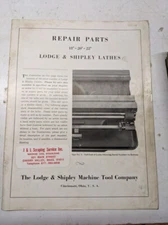LODGE SHIPLEY LATHES REPAIR PARTS LIST BOOK MANUAL 18 20 22” SHOP CATALOG