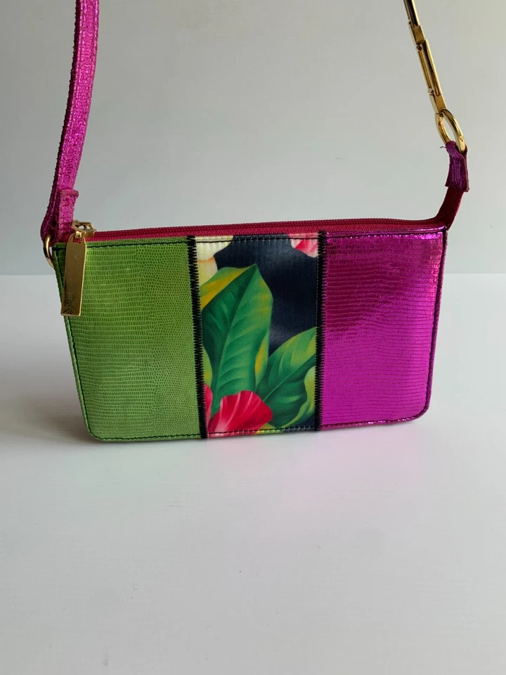 Beverly Feldman shoulder hand bag VGC VTG 90s Y2K vintage metallic pink green - Image 3 of 4