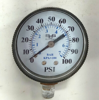 1 USED BCS BAR KPA X 100 0-100 PSI 2-1/4'' DIA PRESSURE GAUGE ***MAKE OFFER***