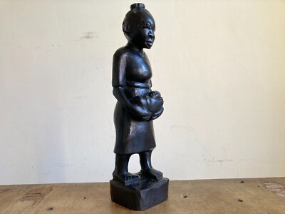 Afrikanische geschnitzte Ebenholz Statue Vintage Original Dame Stammesfigur