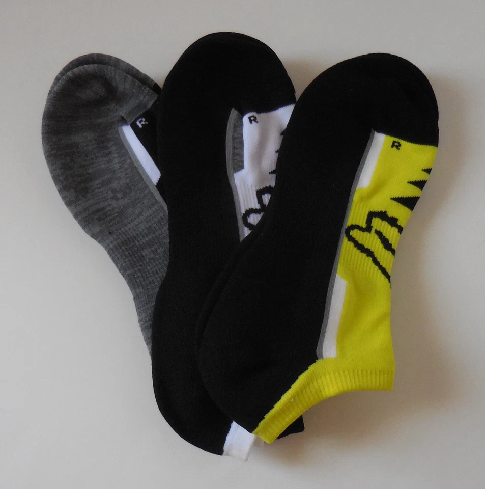 Fox Racing Perf No Show Socks 3 Pack Men FLO Yellow/Black/White/Grey L/XL 11-13 - Image 2 of 4