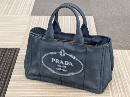 PRADA Canapa large handBag dark blue