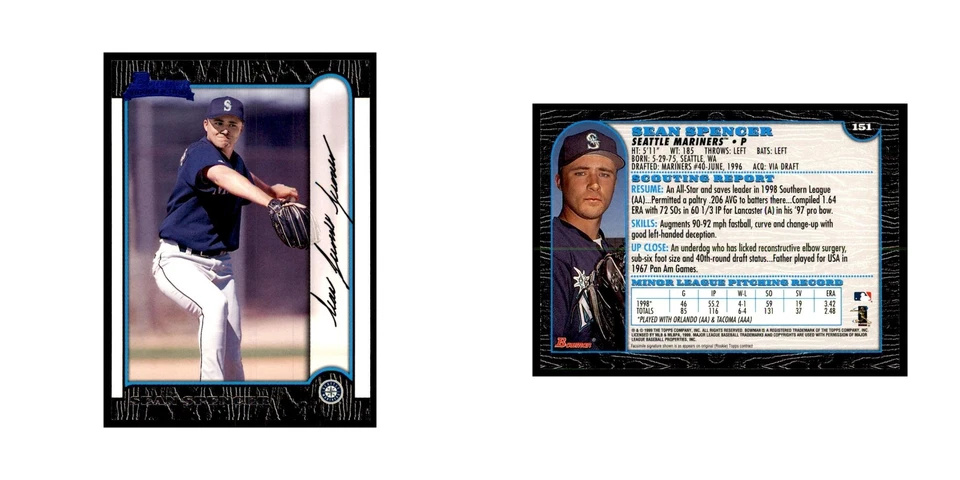 1999 Bowman Sean Spencer Baseball Cards #151 - Image 3 of 3