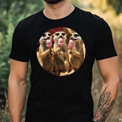 Herren T-Shirt Erdmännchen essen Eis Motiv Baumwolle Größe XS bis 5XL